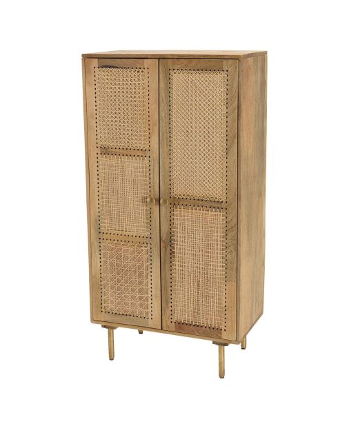 Meuble haut marron 2 portes bois de manguier cannage isa marron - 70x38x138 cm