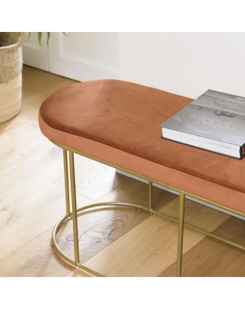 Banc velours  agathe orange - 105x36x42 cm