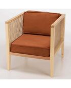 Fauteuil cannage assise amovible velours agathe orange - 70x76x78 cm