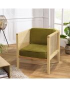 Fauteuil cannage assise amovible velours agathe vert - 70x76x78 cm