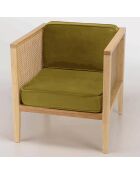 Fauteuil cannage assise amovible velours agathe vert - 70x76x78 cm