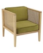 Fauteuil cannage assise amovible velours agathe vert - 70x76x78 cm