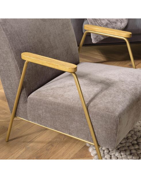 Fauteuil lounge accoudoirs agathe taupe/doré - 59x76x72 cm