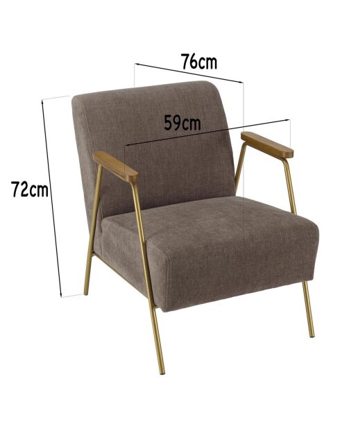 Fauteuil lounge accoudoirs agathe taupe/doré - 59x76x72 cm