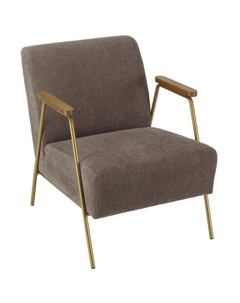 Fauteuil lounge accoudoirs agathe taupe/doré - 59x76x72 cm