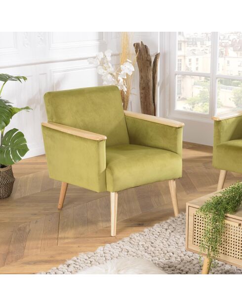 Fauteuil velours accoudoirs agathe vert clair - 71x76x79 cm