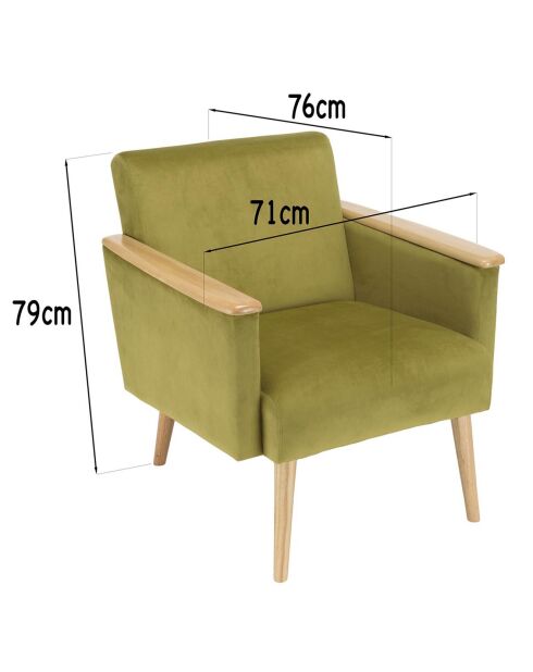 Fauteuil velours accoudoirs agathe vert clair - 71x76x79 cm