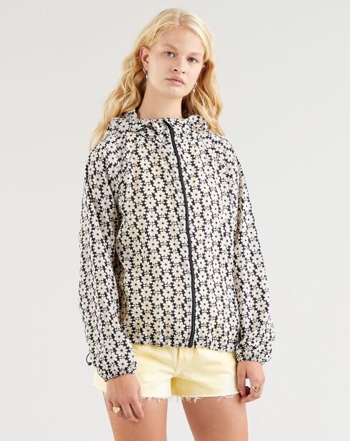 Lina Opvouwbaar windjack met opdruk marineblauw/ecru