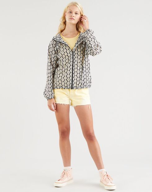 Lina Opvouwbaar windjack met opdruk marineblauw/ecru