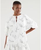 Robe en Coton Isla squiggles blanche