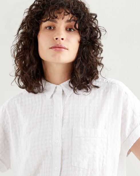 Laney Button Weißes Hemd aus Leinen und Baumwolle