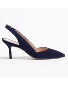 Slingbacks en Velours de Cuir Leilana bleu marine - Talon 7.5 cm