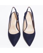 Slingbacks en Velours de Cuir Leilana bleu marine - Talon 7.5 cm