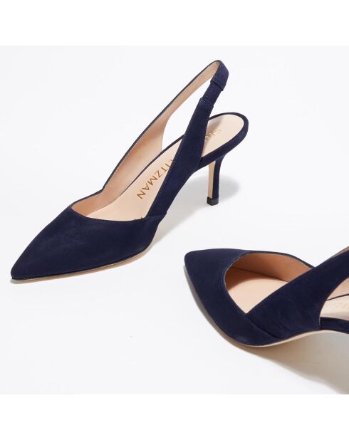 Slingbacks en Velours de Cuir Leilana bleu marine - Talon 7.5 cm