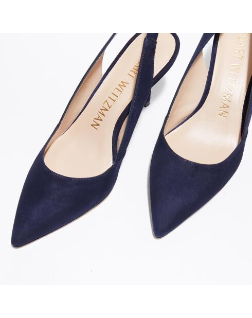 Slingbacks en Velours de Cuir Leilana bleu marine - Talon 7.5 cm