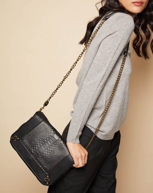 Seren schwarze Schultertasche aus Lammfell und Pythonleder - 28x18x8 cm