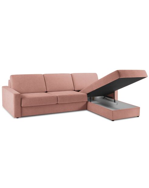 Canapé d'angle droit convertible avec coffre de rangement portia 4 places rose - 298x186x92 cm
