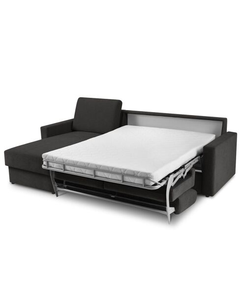 Canapé d'angle gauche convertible avec coffre de rangement Portia 4 places noir - 258x186x92 cm