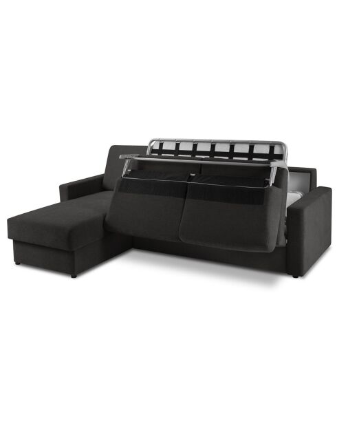 Canapé d'angle gauche convertible avec coffre de rangement Portia 4 places noir - 258x186x92 cm