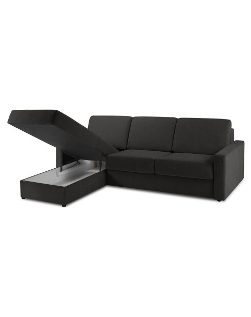 Canapé d'angle gauche convertible avec coffre de rangement Portia 4 places noir - 258x186x92 cm