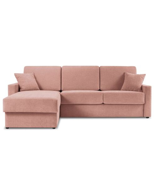 Canapé d'angle gauche convertible avec coffre de rangement portia 4 places rose - 258x186x92 cm