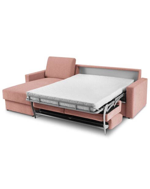 Canapé d'angle gauche convertible avec coffre de rangement portia 4 places rose - 258x186x92 cm