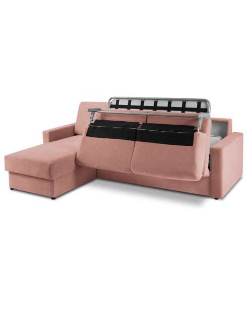 Canapé d'angle gauche convertible avec coffre de rangement portia 4 places rose - 258x186x92 cm