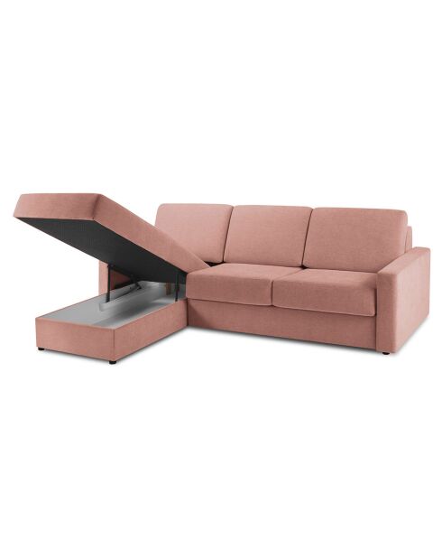 Canapé d'angle gauche convertible avec coffre de rangement portia 4 places rose - 258x186x92 cm
