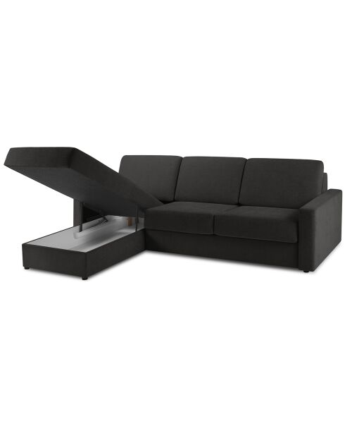 Canapé d'angle gauche convertible avec coffre de rangement Portia 4 places noir - 278x186x92 cm