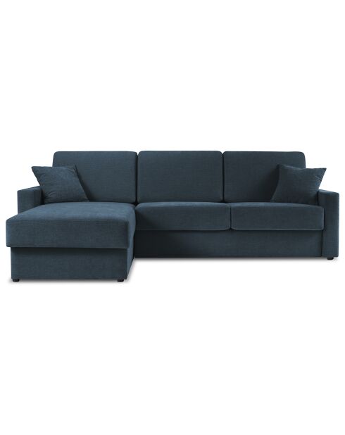 Canapé d'angle gauche convertible avec coffre de rangement Portia 4 places bleu foncé - 278x186x92 cm