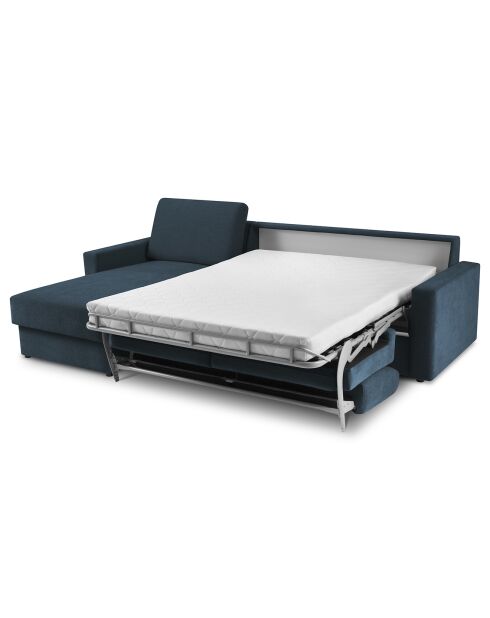 Canapé d'angle gauche convertible avec coffre de rangement Portia 4 places bleu foncé - 278x186x92 cm