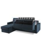 Canapé d'angle gauche convertible avec coffre de rangement Portia 4 places bleu foncé - 278x186x92 cm