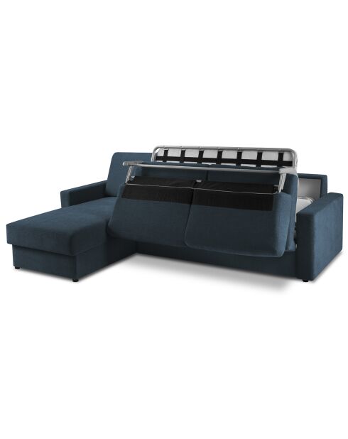 Canapé d'angle gauche convertible avec coffre de rangement Portia 4 places bleu foncé - 278x186x92 cm