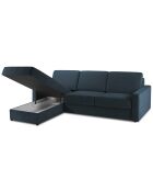 Canapé d'angle gauche convertible avec coffre de rangement Portia 4 places bleu foncé - 278x186x92 cm