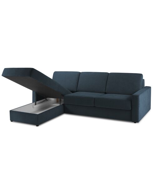 Canapé d'angle gauche convertible avec coffre de rangement Portia 4 places bleu foncé - 278x186x92 cm