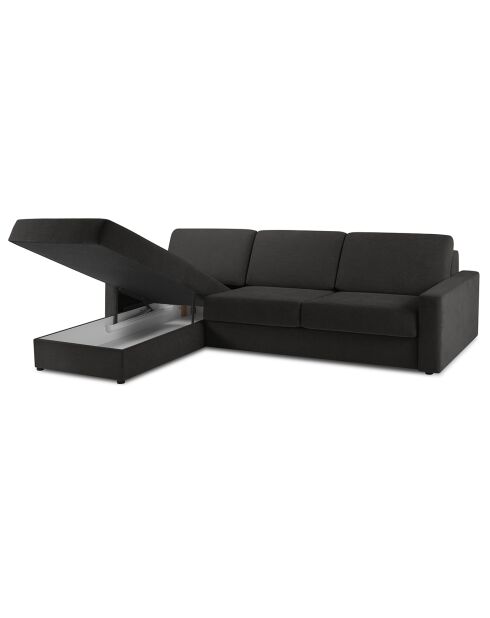 Canapé d'angle gauche convertible avec coffre de rangement Portia 4 places noir - 298x186x92 cm