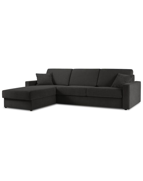 Canapé d'angle gauche convertible avec coffre de rangement Portia 4 places noir - 298x186x92 cm