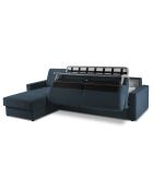 Canapé d'angle gauche convertible avec coffre de rangement Portia 4 places bleu foncé - 298x186x92 cm