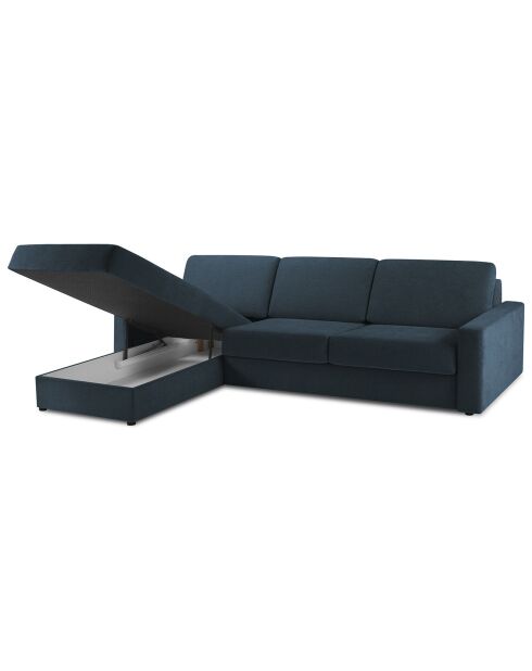 Canapé d'angle gauche convertible avec coffre de rangement Portia 4 places bleu foncé - 298x186x92 cm
