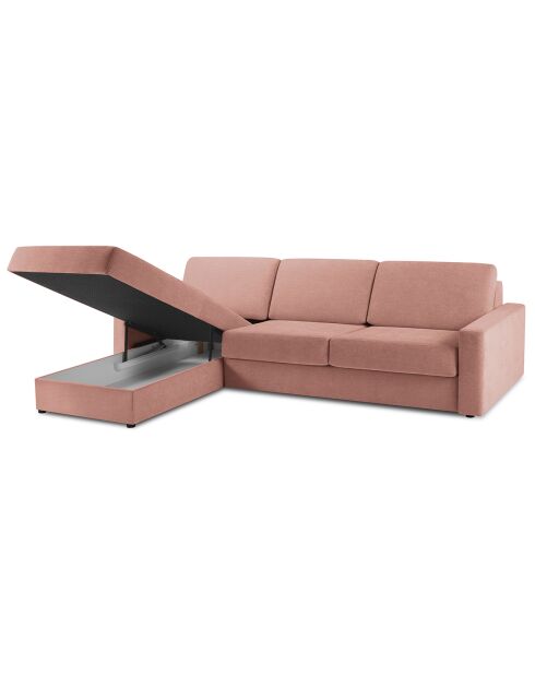 Canapé d'angle gauche convertible avec coffre de rangement portia 4 places rose - 298x186x92 cm