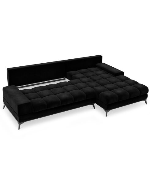 Canapé d'angle droit velours convertible avec coffre de rangement deneb 5 places noir - 315x212x87 cm