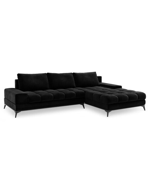 Canapé d'angle droit velours convertible avec coffre de rangement deneb 5 places noir - 315x212x87 cm
