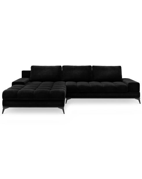 Canapé d'angle gauche velours convertible avec coffre de rangement Deneb 5 places noir - 315x212x87 cm