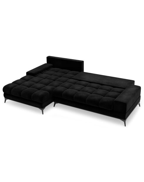 Canapé d'angle gauche velours convertible avec coffre de rangement Deneb 5 places noir - 315x212x87 cm