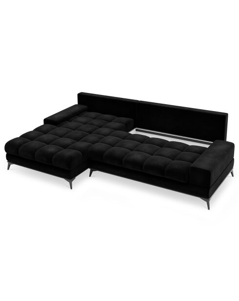 Canapé d'angle gauche velours convertible avec coffre de rangement Deneb 5 places noir - 315x212x87 cm