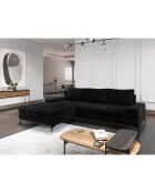 Canapé d'angle gauche velours convertible avec coffre de rangement Deneb 5 places noir - 315x212x87 cm