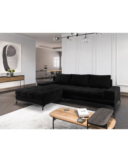 Canapé d'angle gauche velours convertible avec coffre de rangement Deneb 5 places noir - 315x212x87 cm