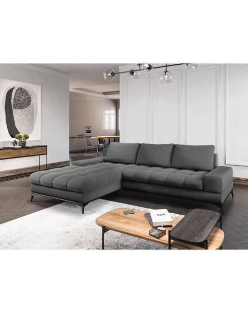 Canapé d'angle gauche convertible avec coffre de rangement Deneb 5 places gris foncé - 315x212x87cm