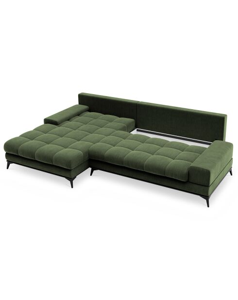 Canapé d'angle gauche convertible avec coffre de rangement Deneb 5 places vert - 315x212x87cm