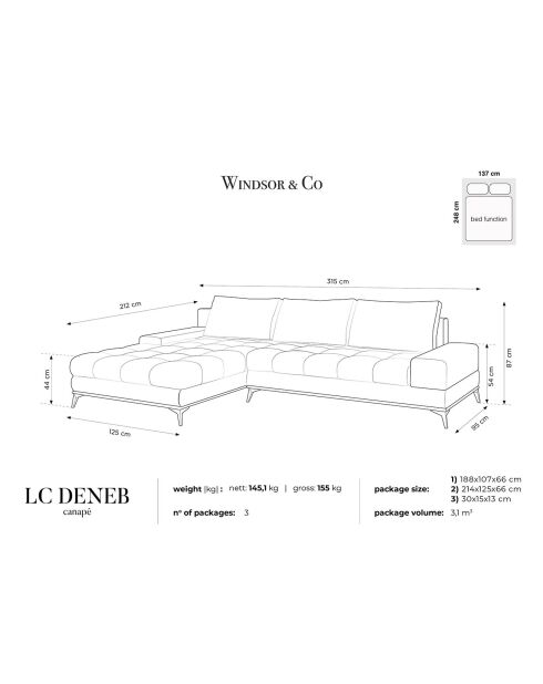 Canapé d'angle gauche convertible avec coffre de rangement Deneb 5 places vert - 315x212x87cm